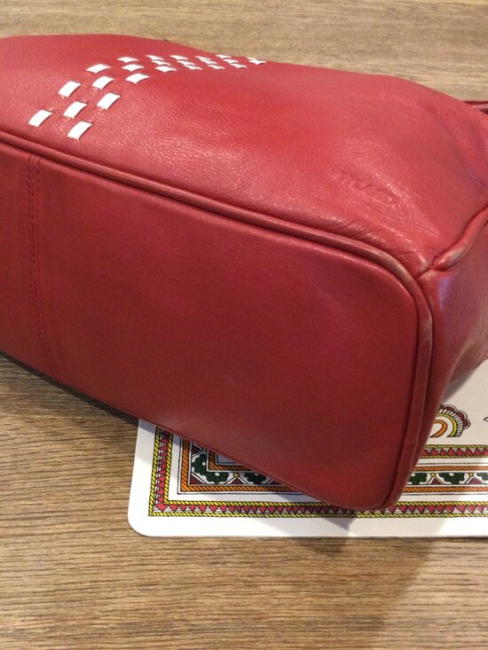 PICARD Red Leather Handbag Top Handle Medium Zip Bag - Picture 9 of 11